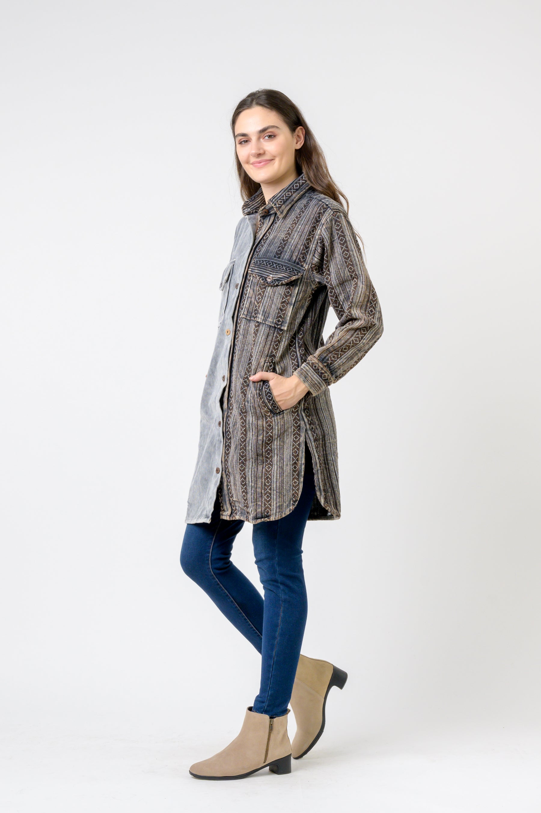 Rhea Dual-Texture Long Shirt