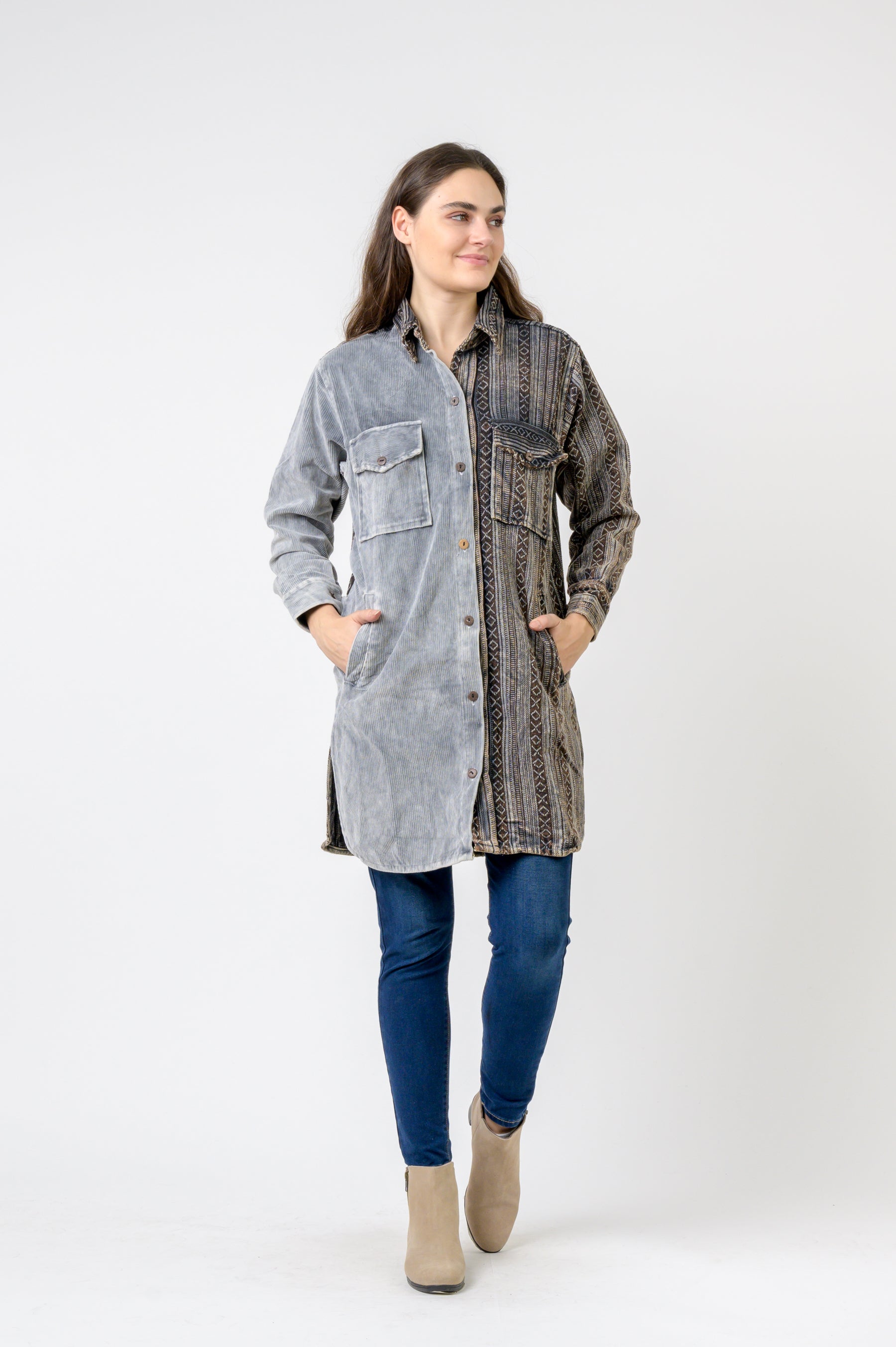Rhea Dual-Texture Long Shirt