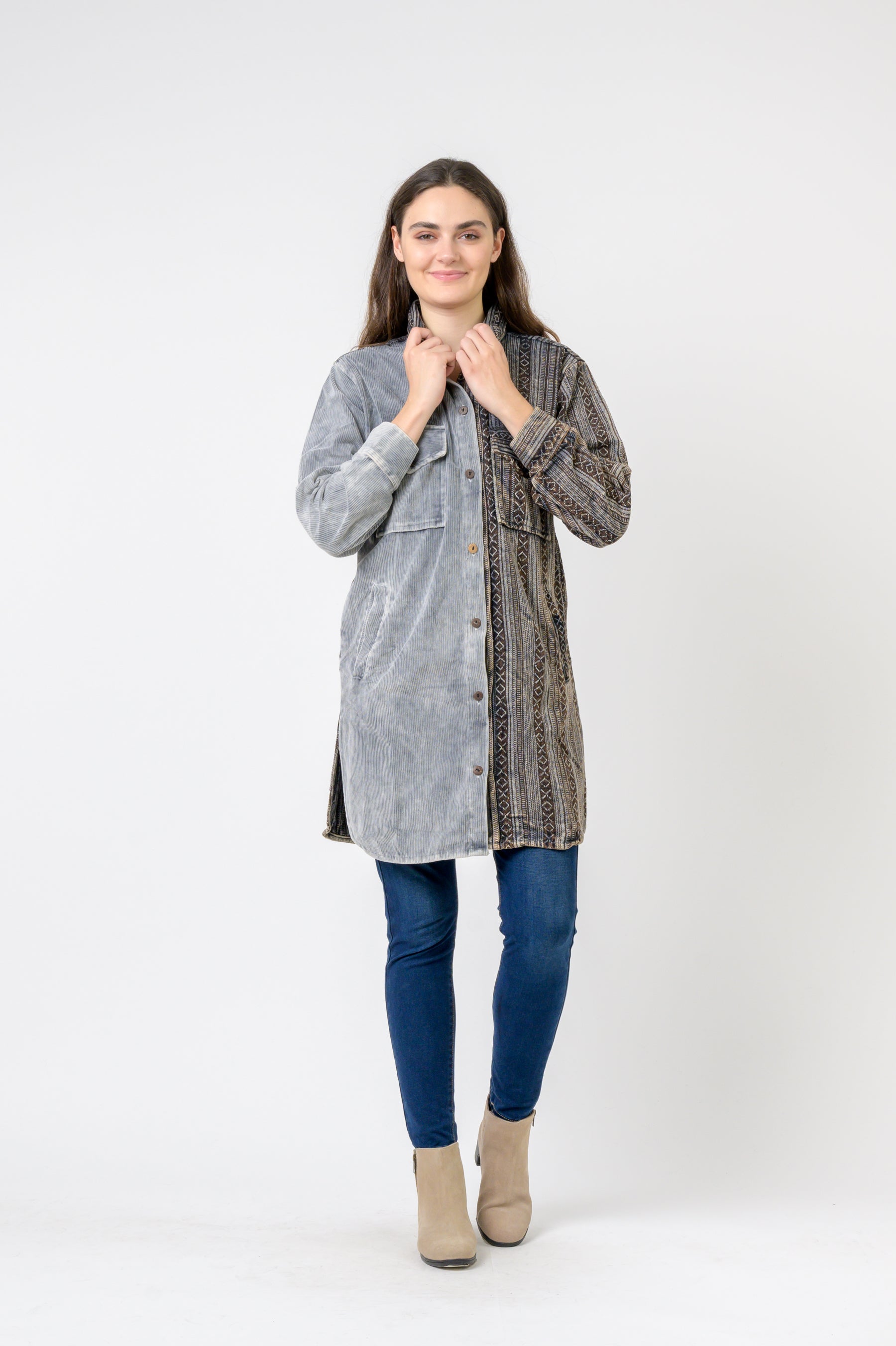 Rhea Dual-Texture Long Shirt