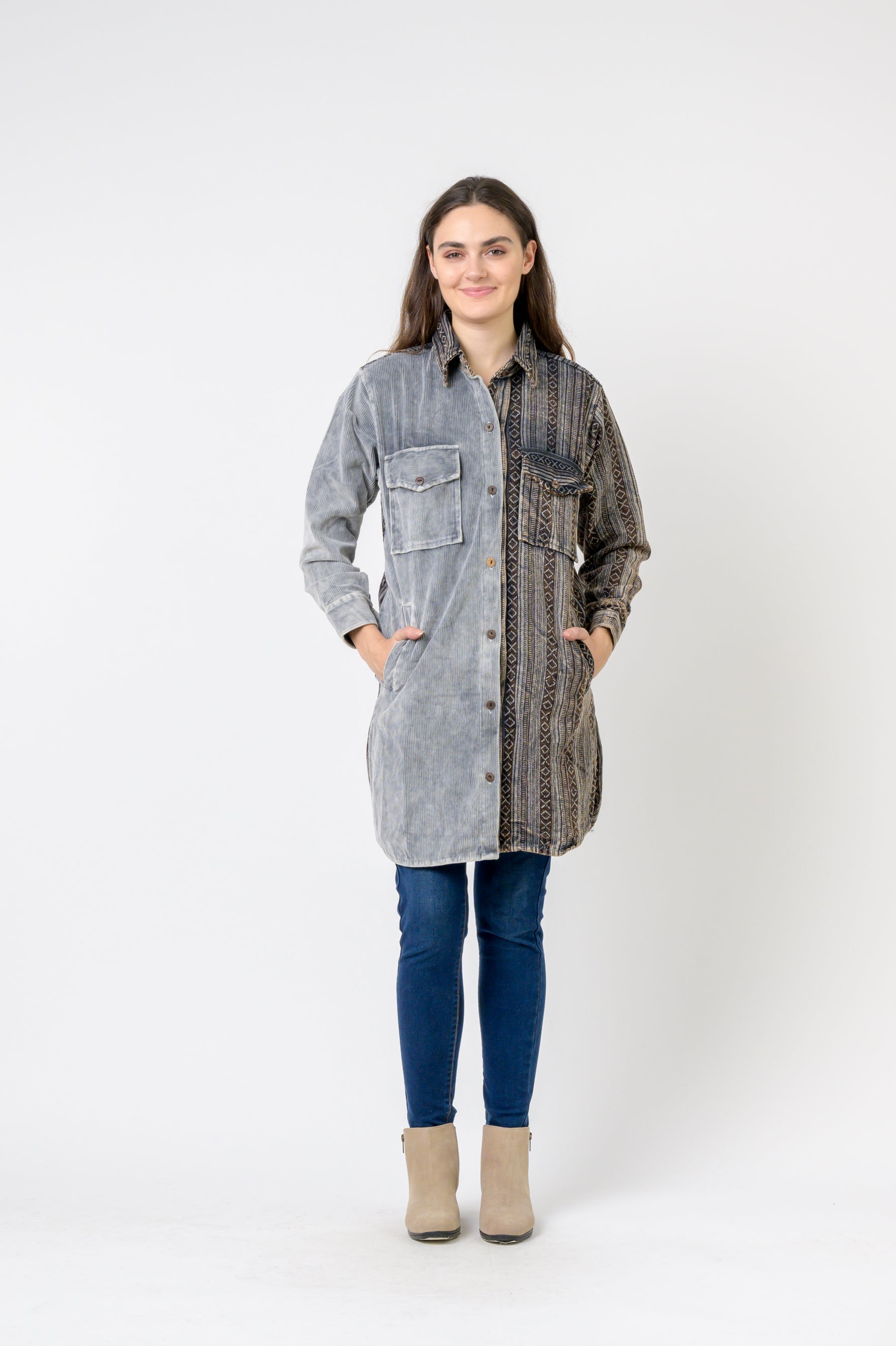 Rhea Dual-Texture Long Shirt