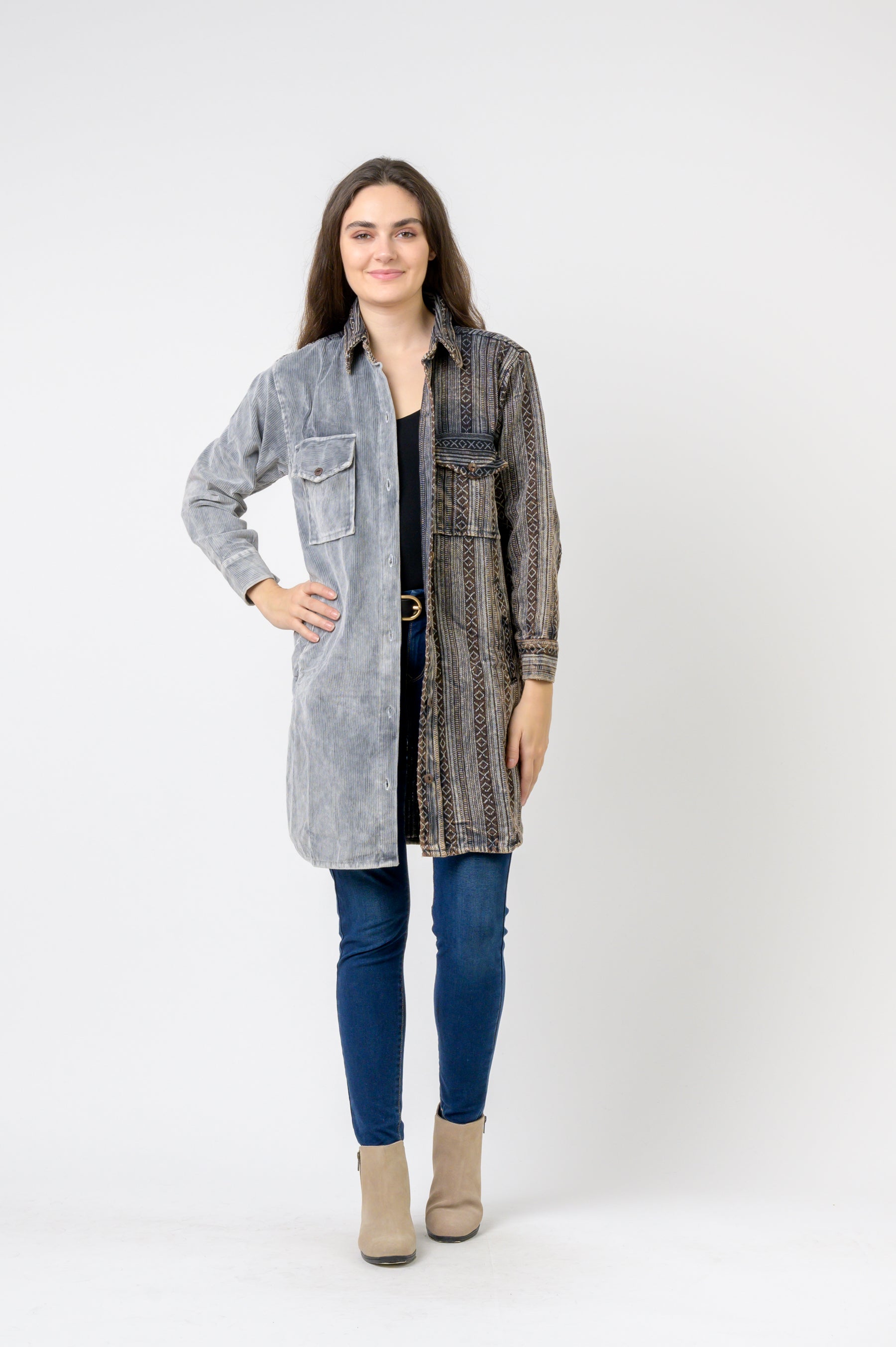 Rhea Dual-Texture Long Shirt