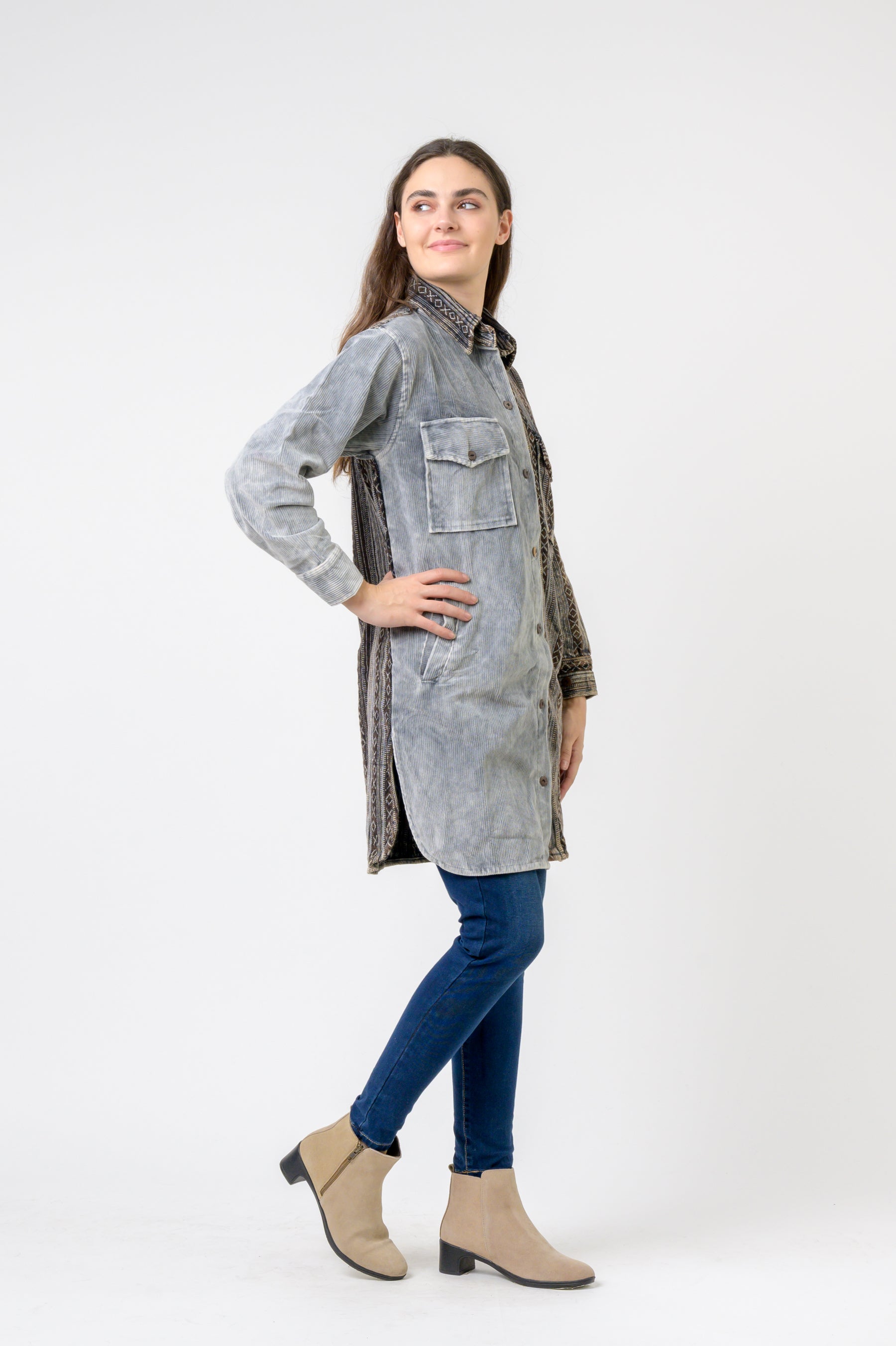 Rhea Dual-Texture Long Shirt