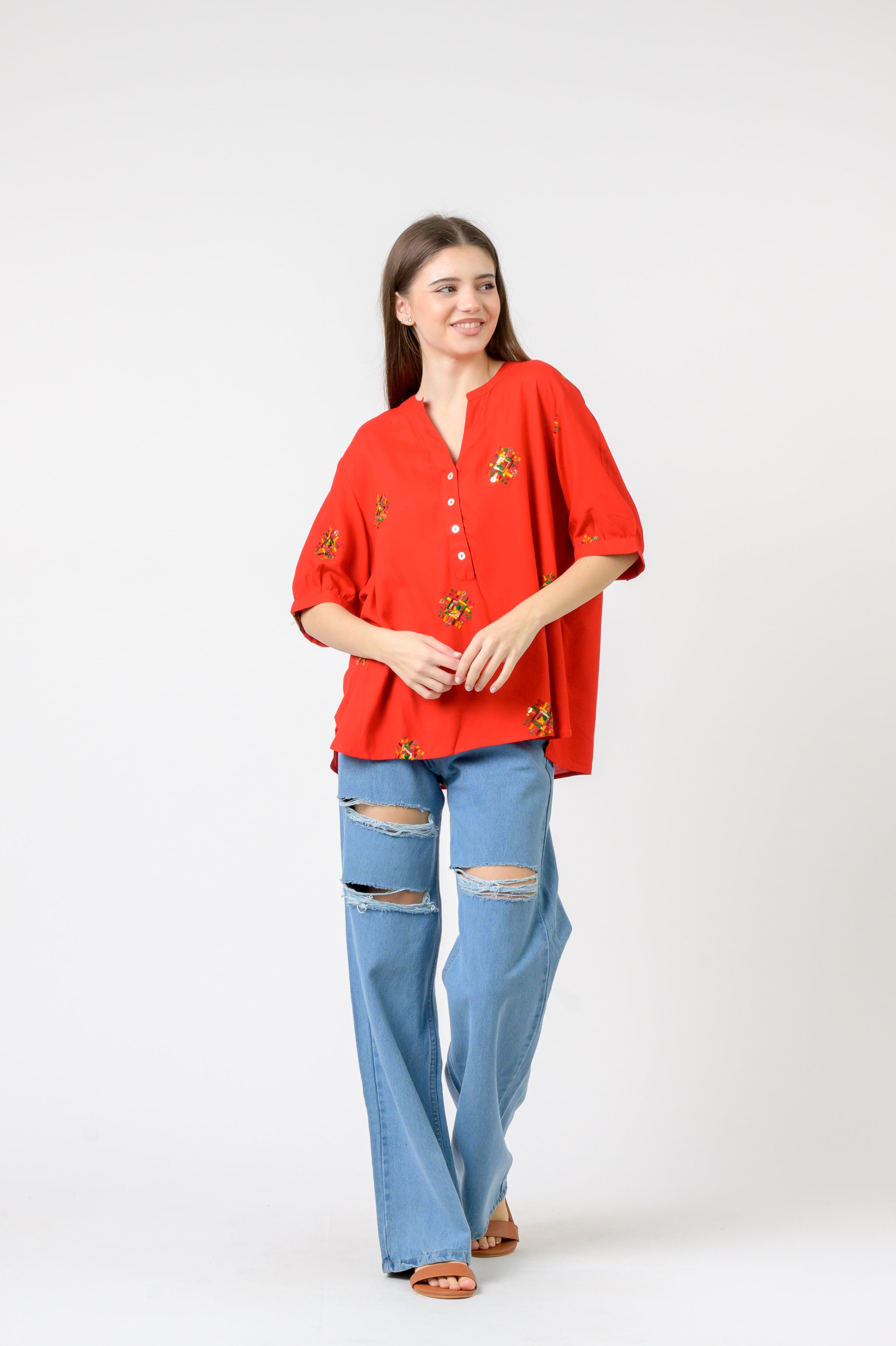 Rhea Embroidered Boa Top