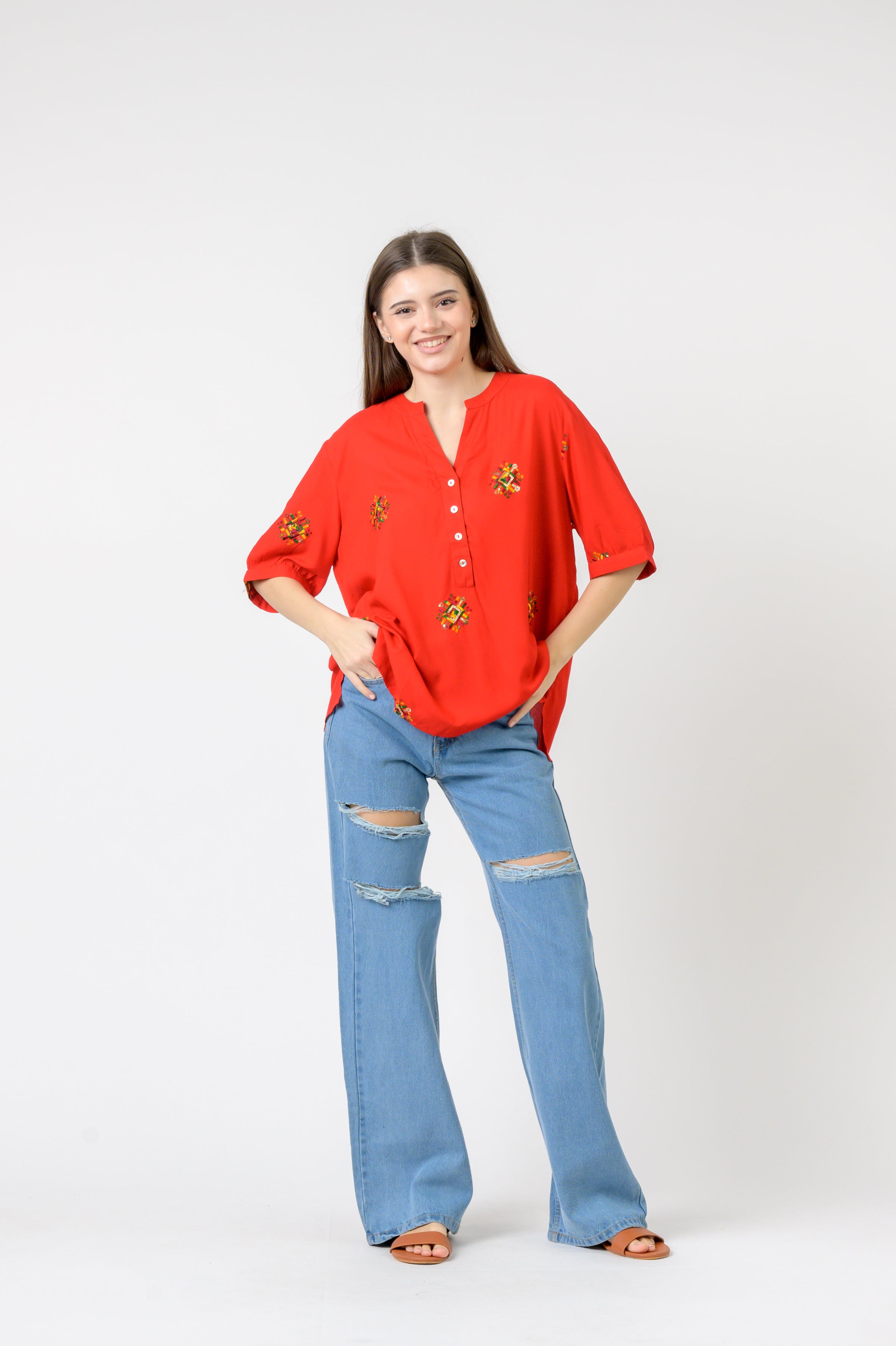 Rhea Embroidered Boa Top