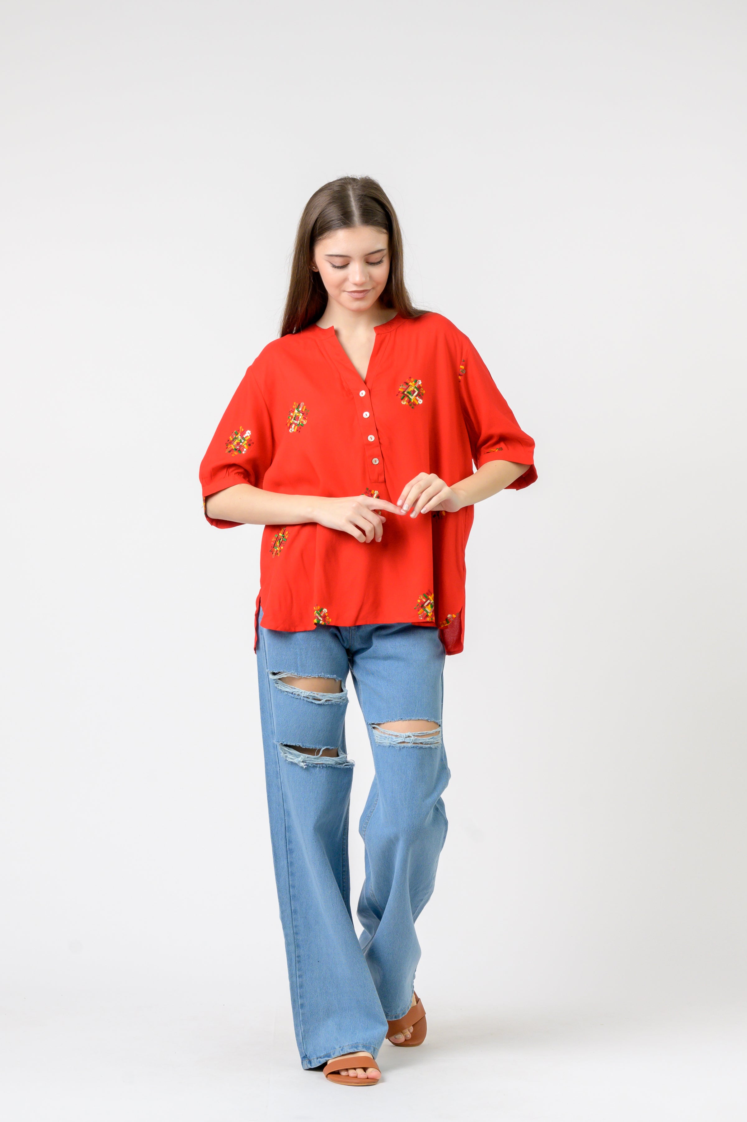 Rhea Embroidered Boa Top