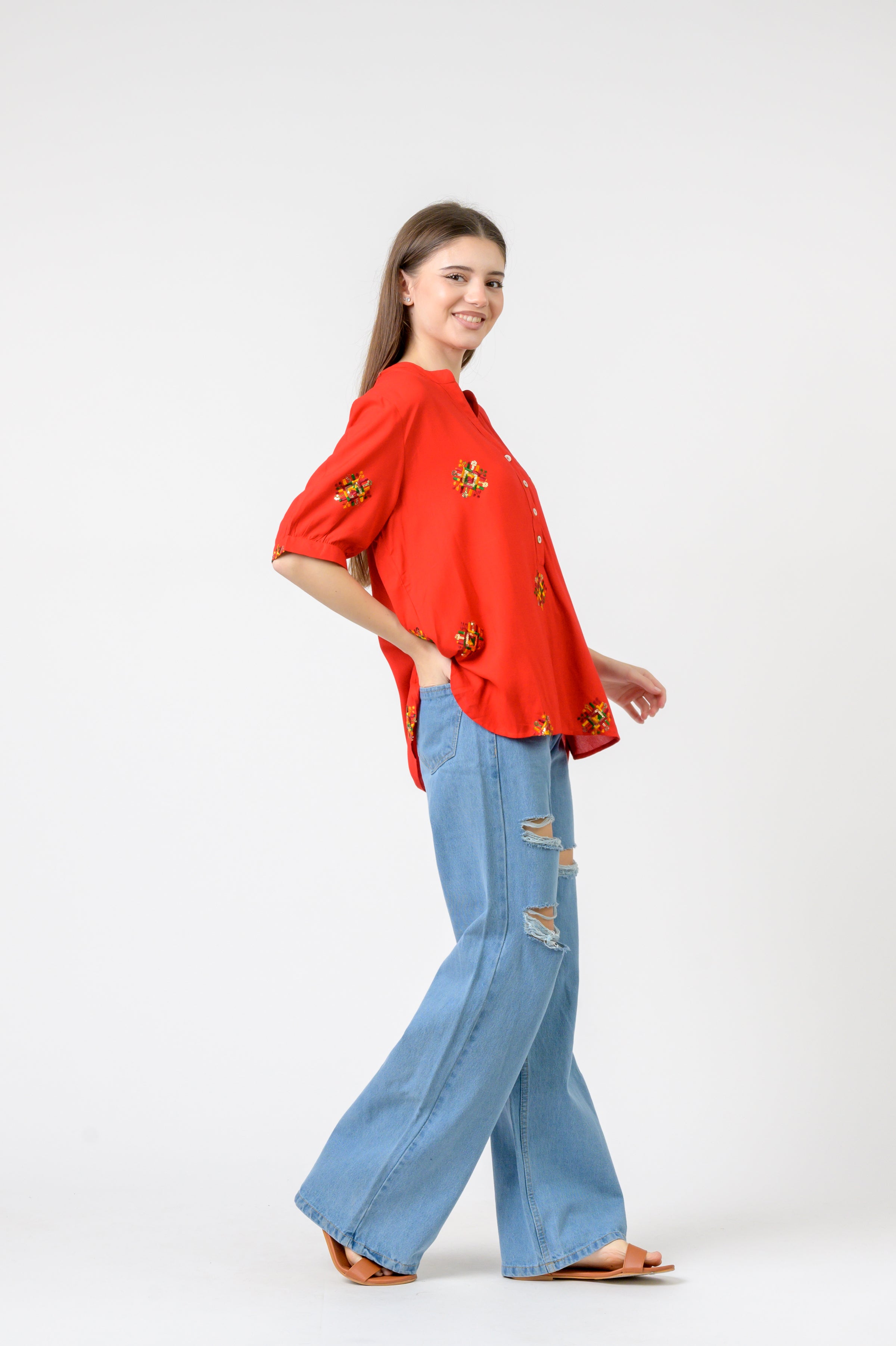 Rhea Embroidered Boa Top