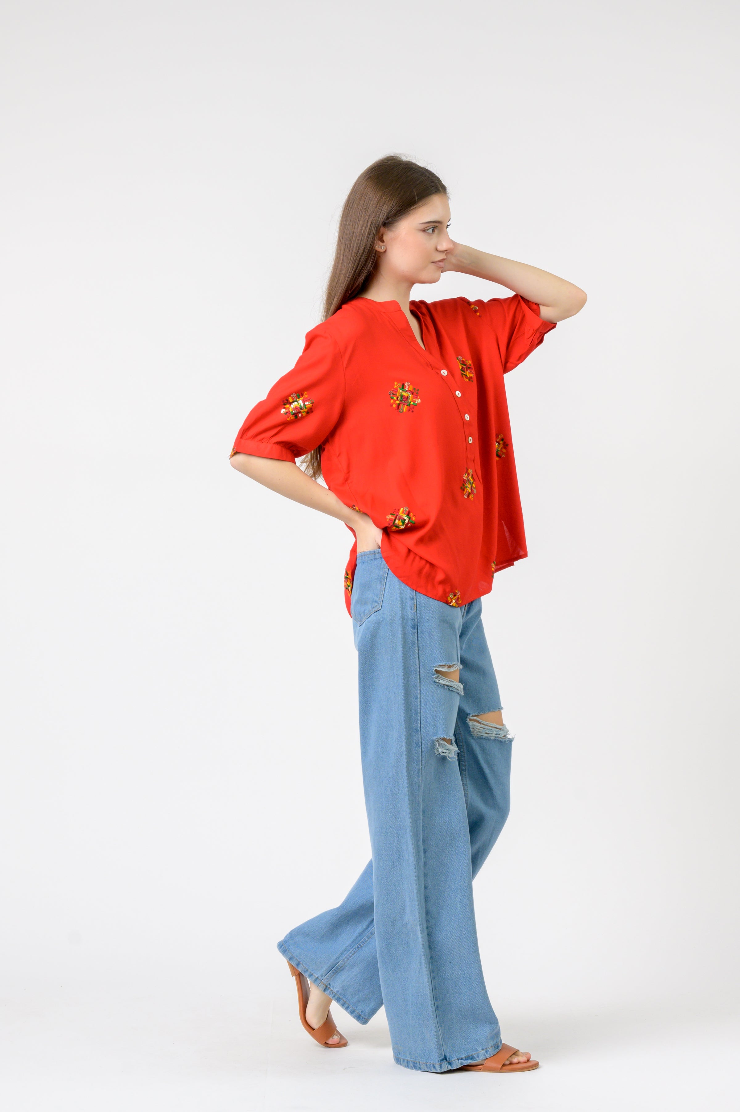 Rhea Embroidered Boa Top