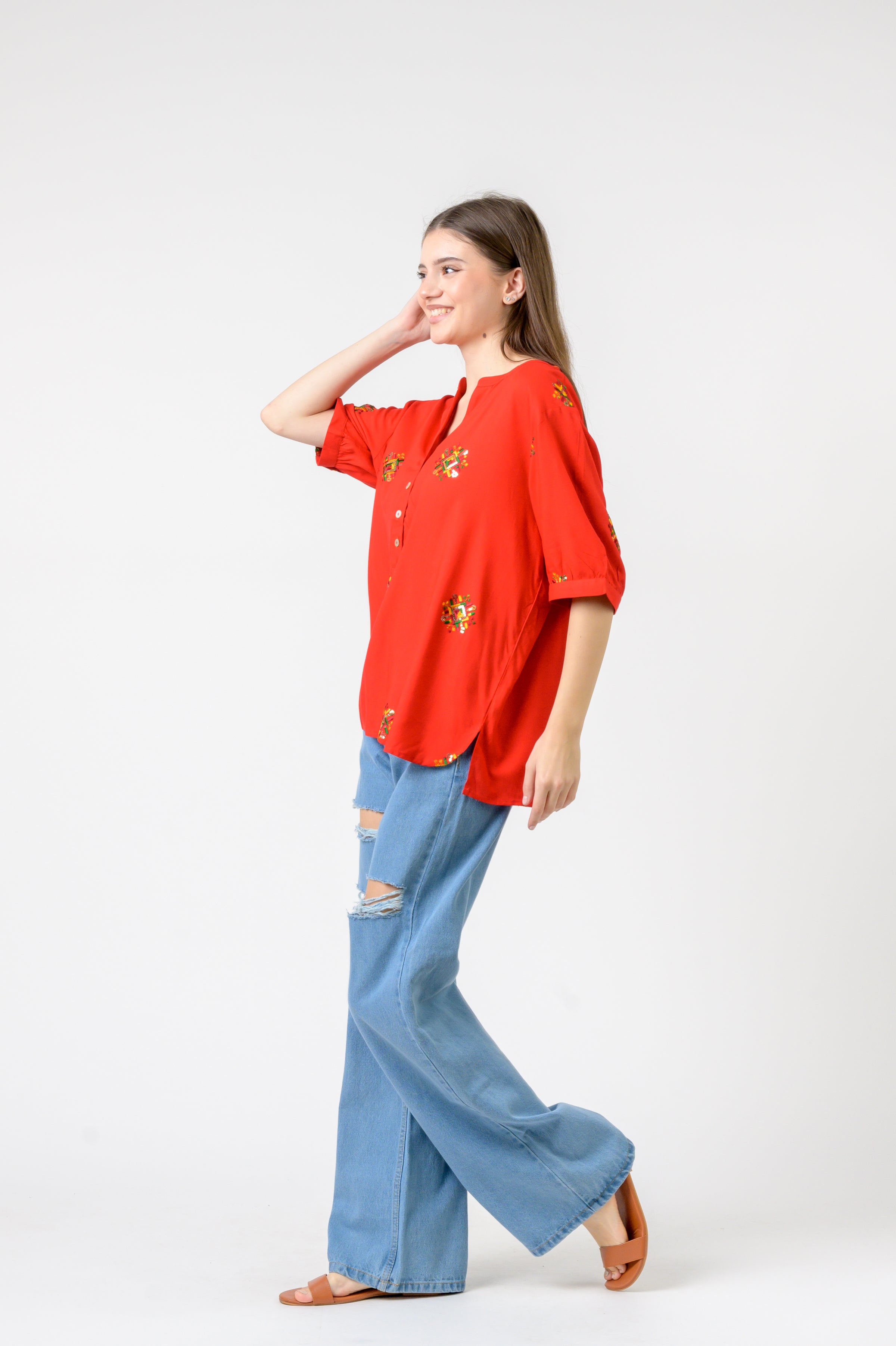 Rhea Embroidered Boa Top