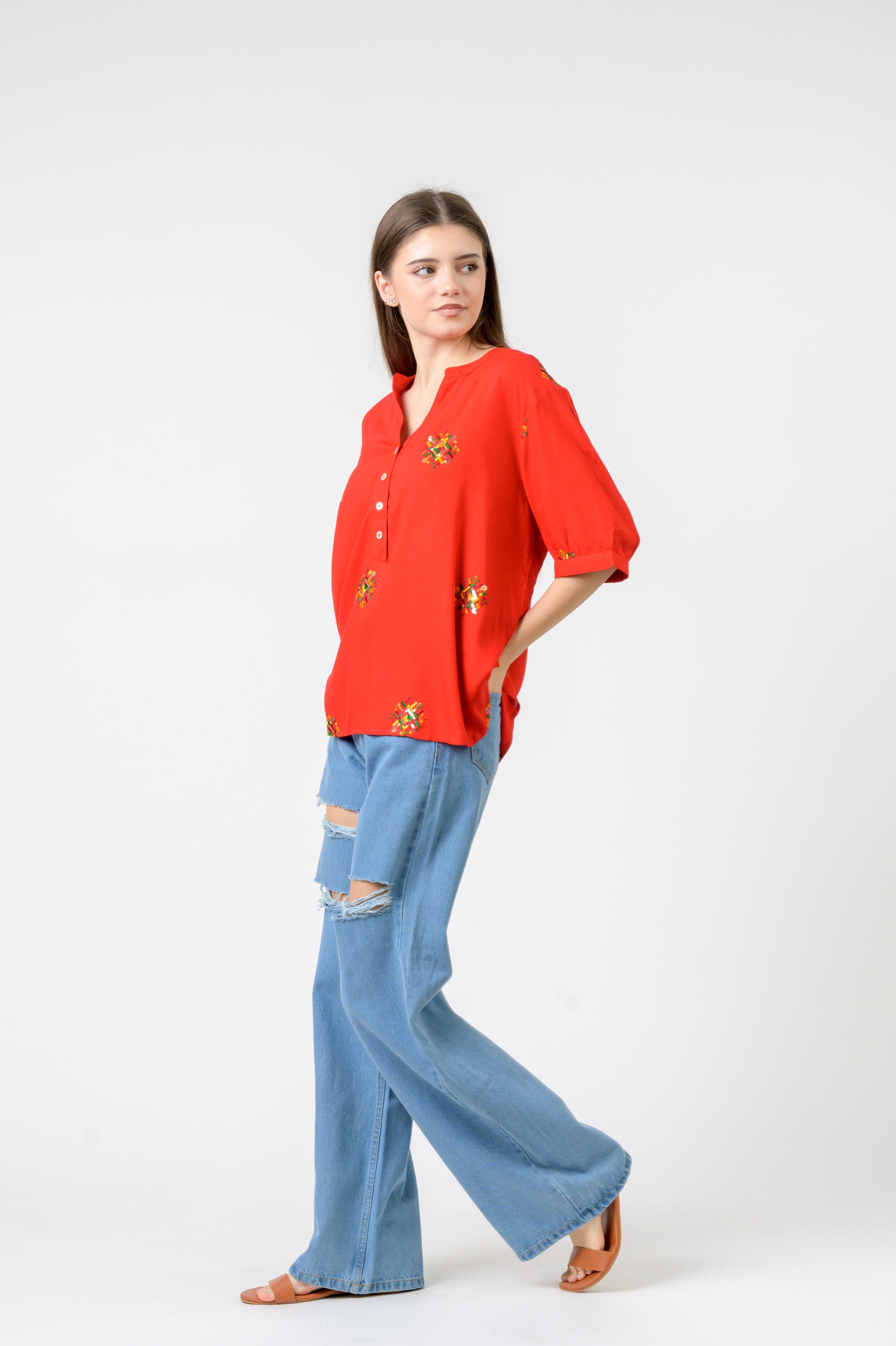 Rhea Embroidered Boa Top