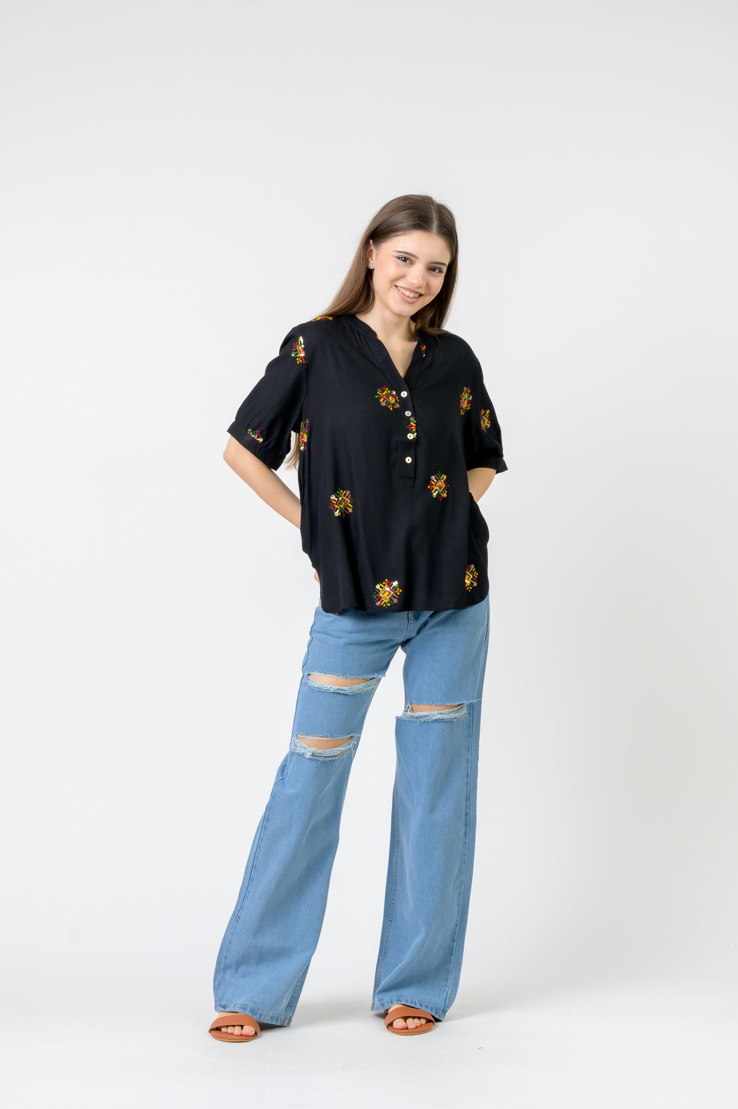 Rhea Embroidered Boa Top