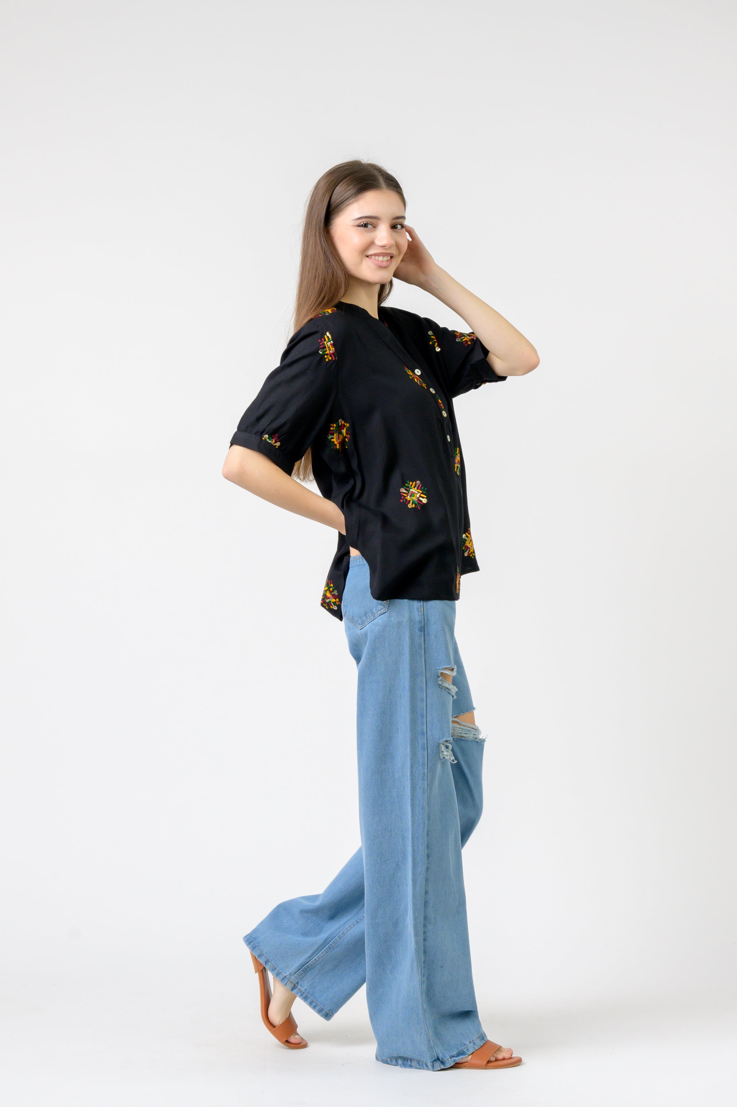 Rhea Embroidered Boa Top