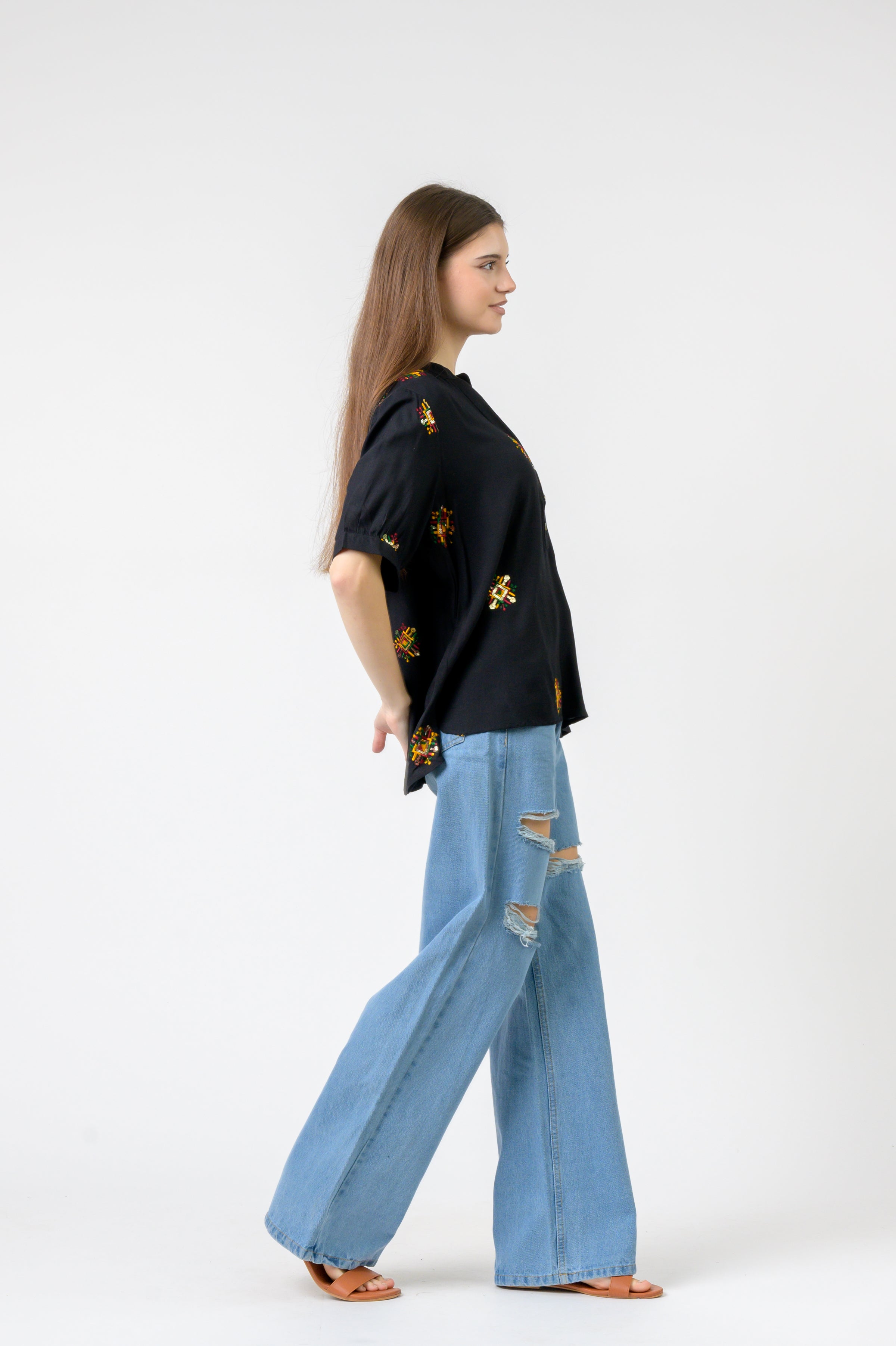 Rhea Embroidered Boa Top