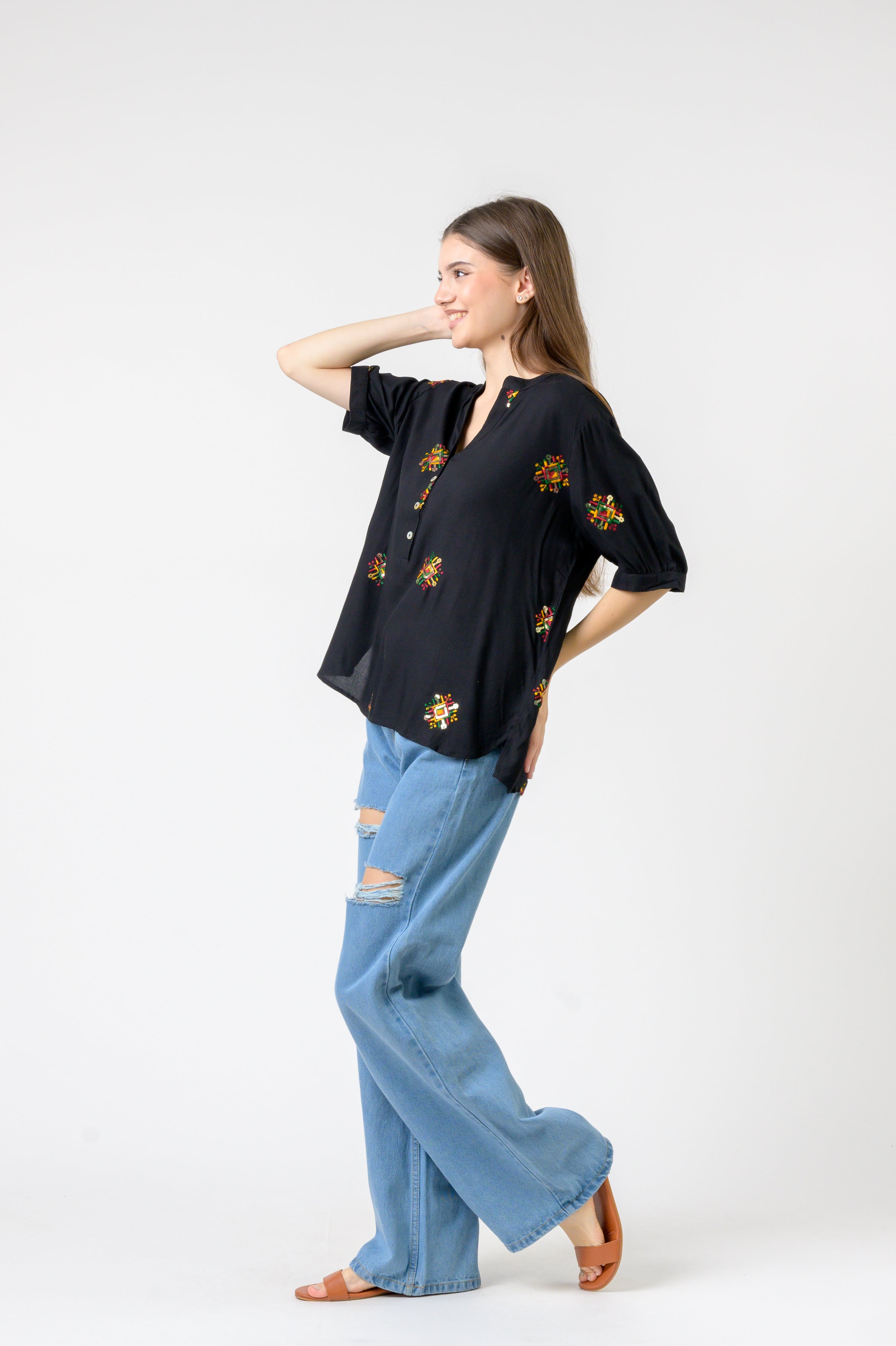 Rhea Embroidered Boa Top
