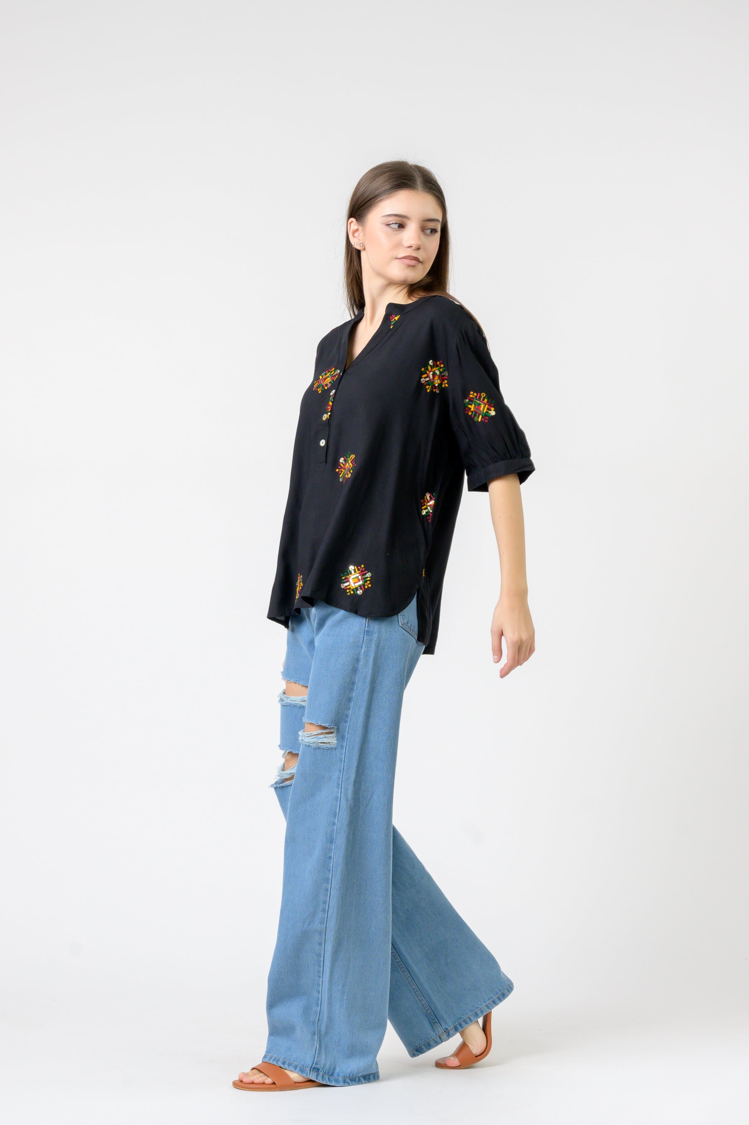 Rhea Embroidered Boa Top