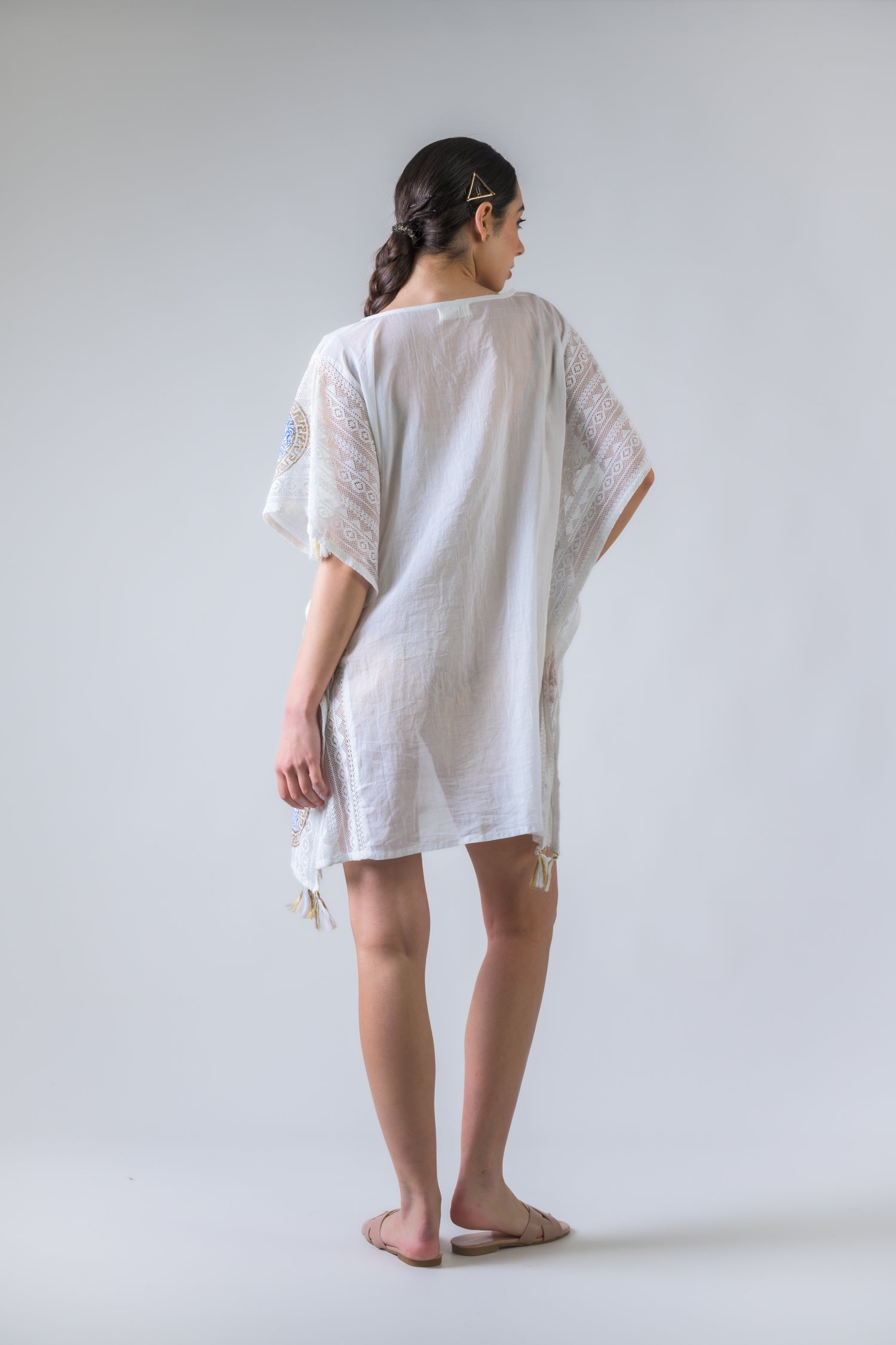 Rhea Open Side Pattern Print Short Kaftan White / One Size