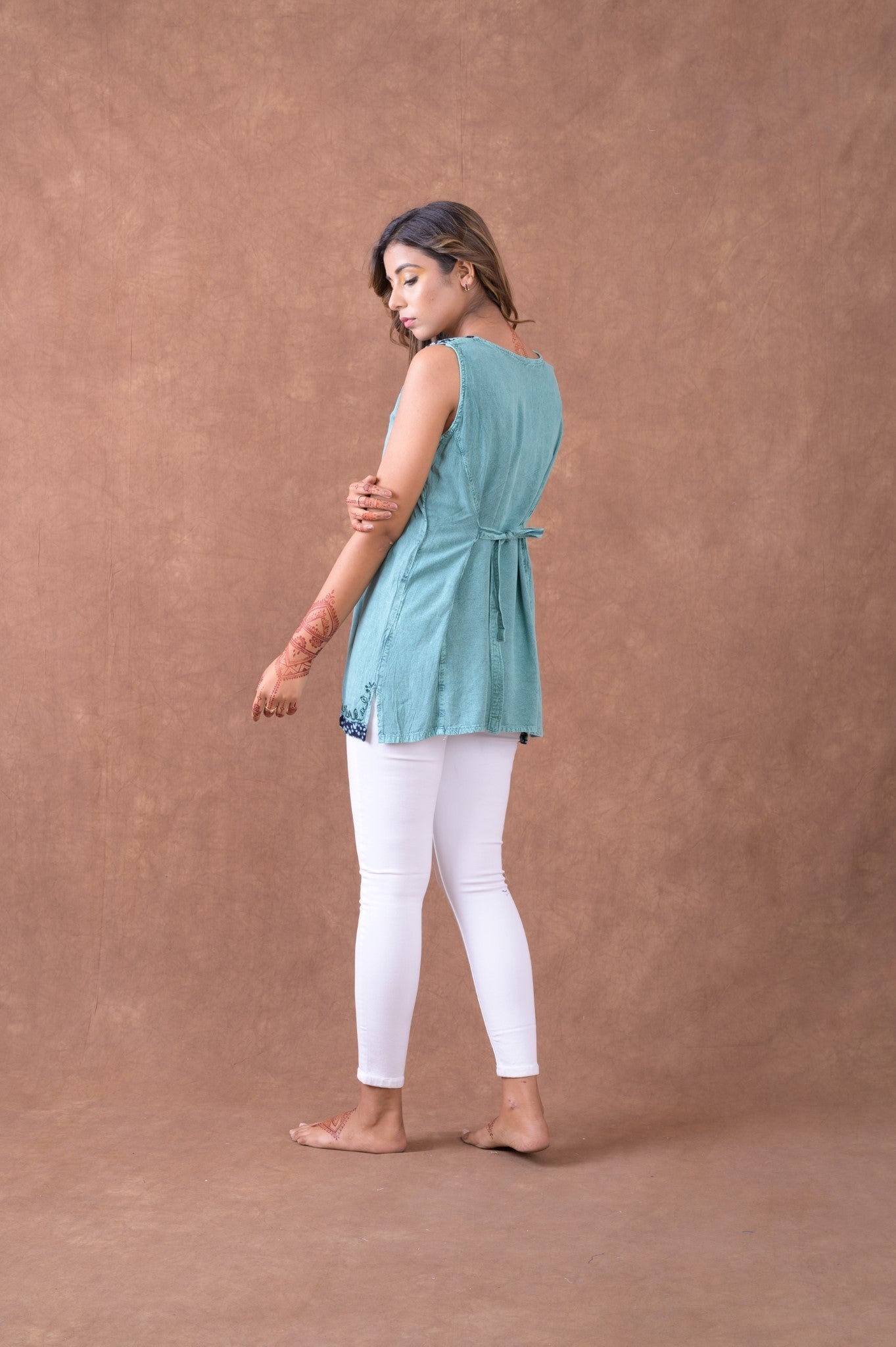 Rhea Hem Patterned Tank Top Turquoise / One Size