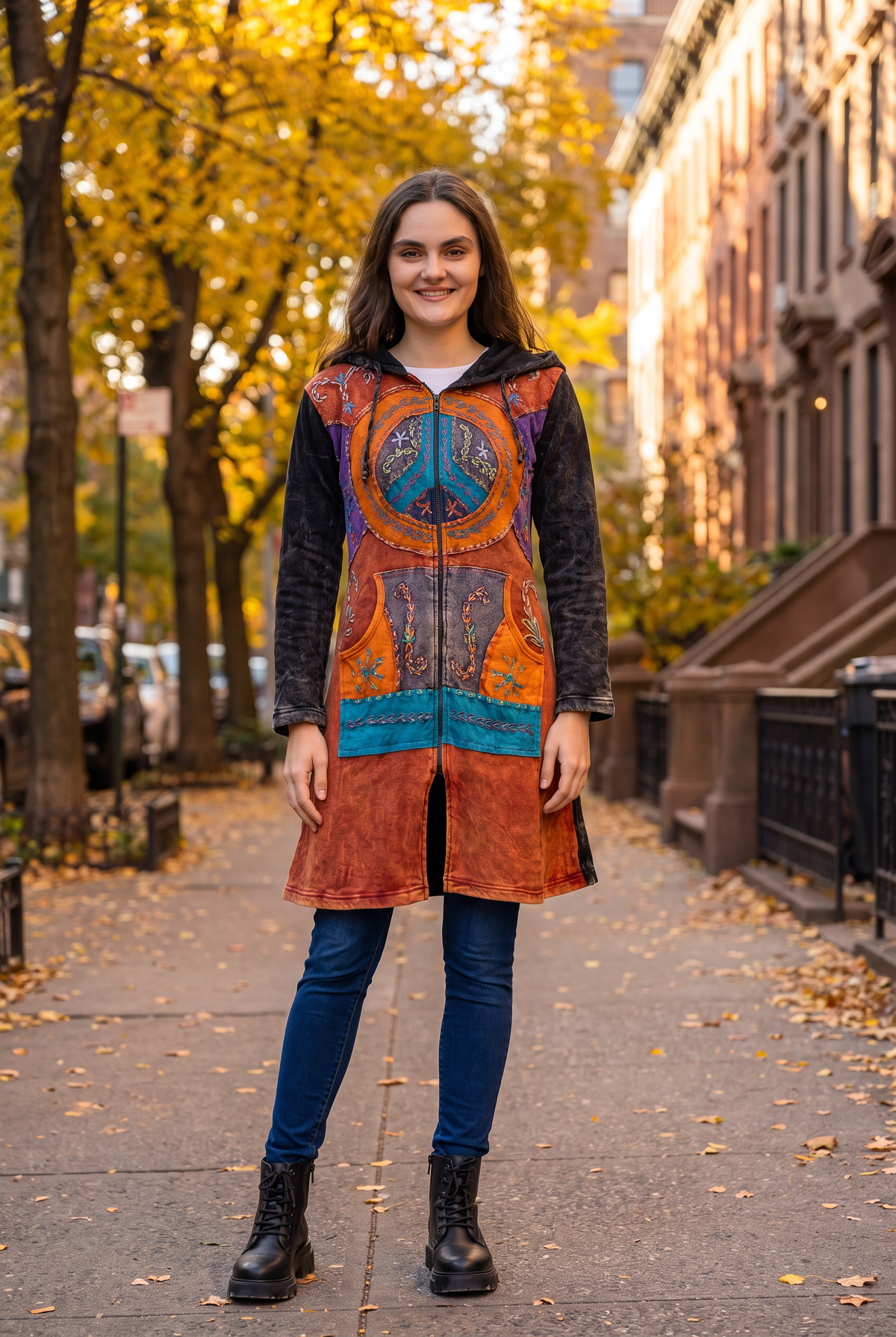 Rhea Patterned Long Sleeve Cotton Long Jacket